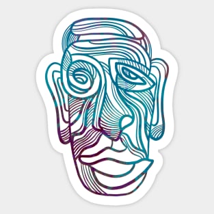 Abstract face line drawing in blues and purples Sticker